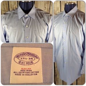 Brooks Brothers Dress Shirt Men 17.5-34 Slim H1-89